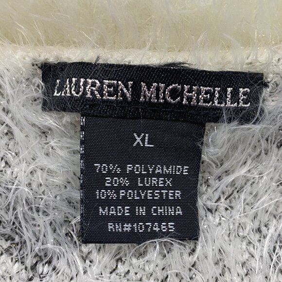 LAUREN MICHELLE Women Eyelash Stars Pullover Sweater Sz XL White Metallic 29-11 - Picture 12 of 13